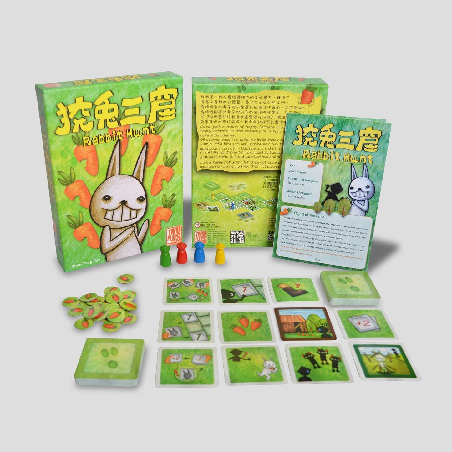 Rabbit Hunt game components including cards and tiles
