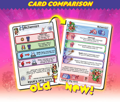 Super Pixel Tactics — old vs. new card design comparison