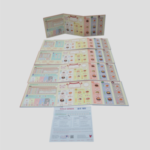 All components of Korean Wave expansion laid out (menus, dice, etc.).