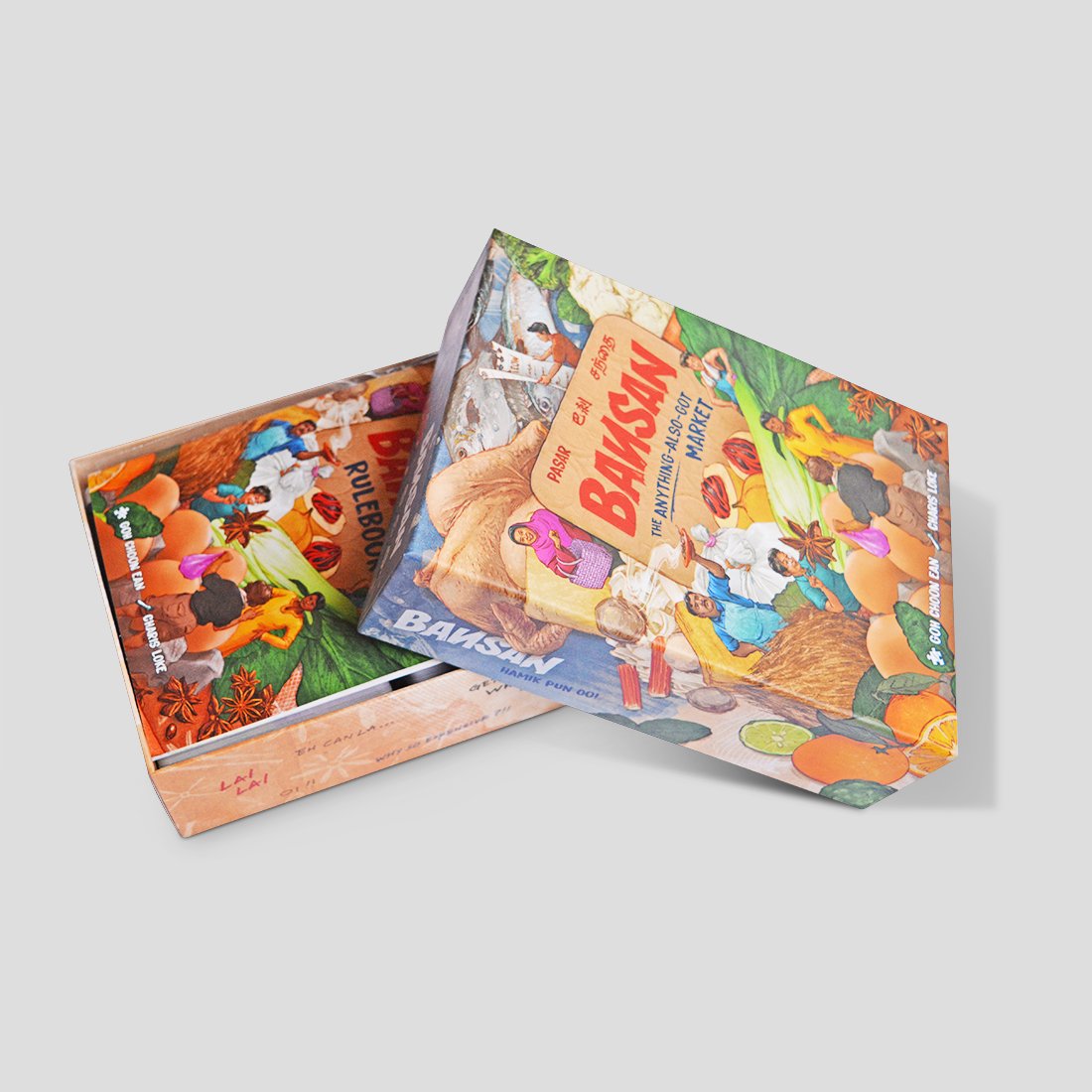 Bansan board game front showing market scene