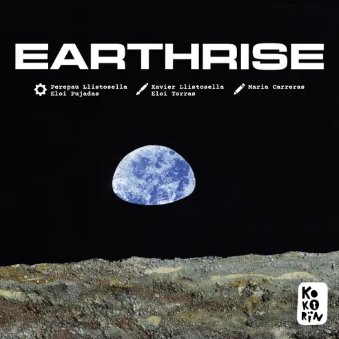 Front cover of Earthrise, showcasing the iconic photograph of Earth over the Moon’s horizon.