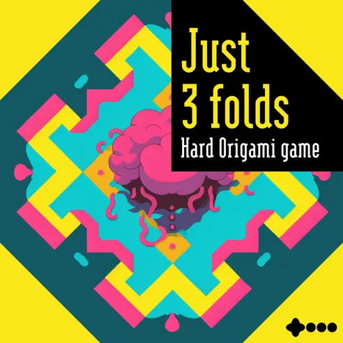 Front cover of Just 3 Folds by JJ Board Game, featuring colorful origami-inspired artwork.