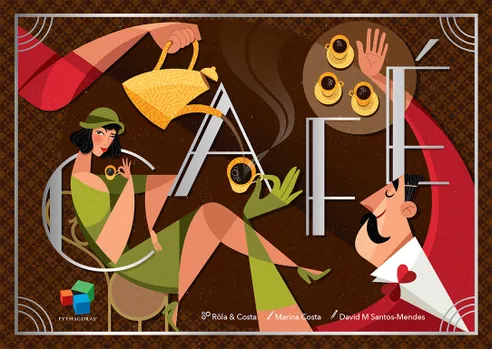 Front cover of Cafe, featuring elegant Art Deco coffee artwork and Portuguese motifs.