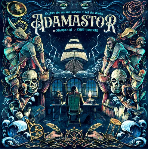 Adamastor board game box with nautical and Age of Discovery artwork