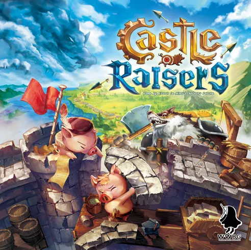 Front cover of Castle Raisers, featuring playful pig and castle artwork.
