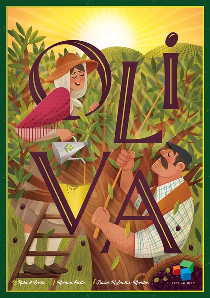 Front cover of Oliva, featuring Mediterranean olive groves and traditional farming artwork.